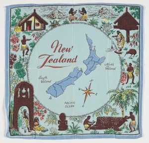 Nuffield Manufacturing Company Ltd :New Zealand souvenir handkerchief, produced by Nuffield Mfg. Co. Ltd., PO Box 9088, Newmarket, Auckland, N.Z. [1950s?]