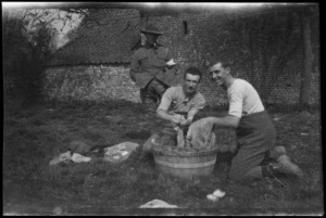 World War I soldiers washing clothes, France