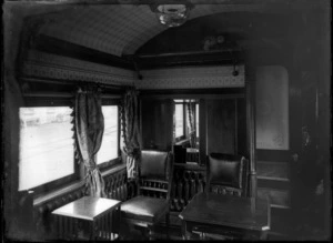 Dining area inside the royal train carriage, used during the Duke of Cornwall & York's 1901 visit