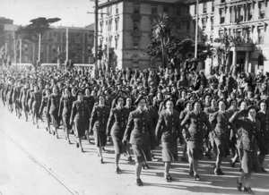 Parade of the Women's Auxiliary Airforce past the Government buildings in Wellington.