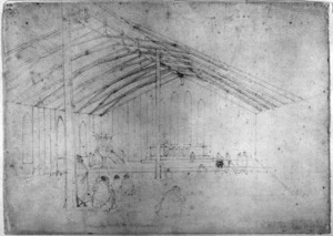 Clarke, Cuthbert Charles, 1819-1863 :Interior of the church at Matamata. 15th Dec. 1849. Cuthbert Clarke del.