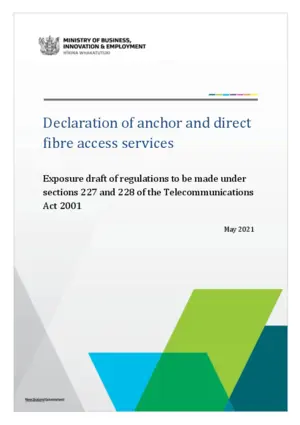 Declaration of anchor and direct fibre access services : exposure draft of regulations to be made under sections 227 and 228 of the Telecommunications Act 2001.