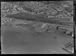 Import wharf under construction, Mechanics Bay, Auckland