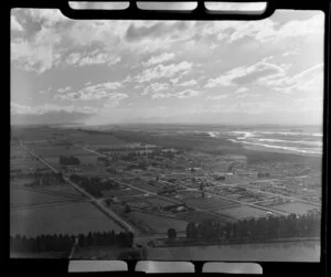 Rakaia, Ashburton District, Canterbury Region, including Rakaia River and cloud studded sky