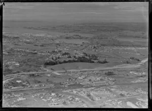 Fletchers work yard, Penrose, Auckland, with Panmure Basin in the background