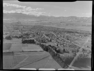 Fairlie, Mackenzie District, Canterbury Region, including surrounding famland and Southern Alps
