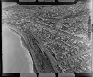 Coastal view of Oamaru, Central Otago District, Otago Region, including railway yards and station