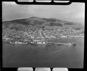 Bluff, Southland, showing housing and ships in the harbour