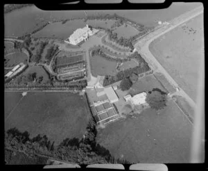 Glendowie, Auckland City, close-up view of Kerridge family home with tennis courts and ornamental gardens, West Tamaki Road