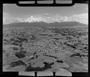 Inglewood township, Taranaki, with Mount Taranaki in the background