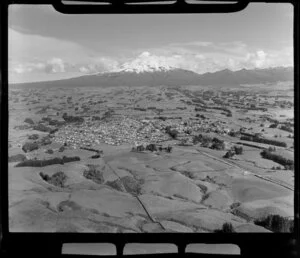 Inglewood township, Taranaki, with Mount Taranaki in the background