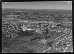 New Zealand National Airways Corporation (NAC) Flagship Dakota aircraft in flight over Auckland