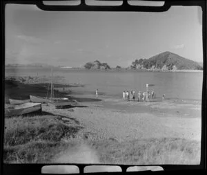 Beach scene at Paihia, looking towards Motumaire Island, Bay of Islands