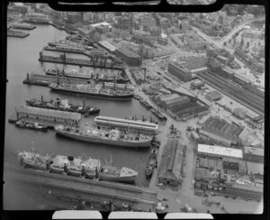 Wellington wharves, showing ships and surrounding area