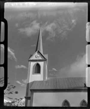 Church in Papeete, Tahiti, showing clock and steeple