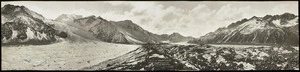 Moore, Robert Percy, 1881-1948: Looking up Tasman Glacier (Hochstetter Ice Falls on left) , Mt Cook, New Zealand