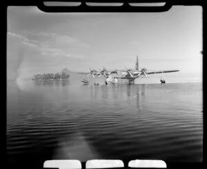 TEAL (Tasman Empire Airways Limited) flying boat departing Tahiti