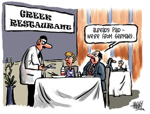 Hawkey, Allan Charles, 1941:'Greek Restaurant...' 'Already paid - We're from Germany.' 5 October 2011