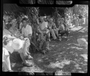 Tourists attend a ceremony feast, Tahiti