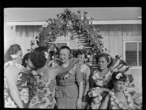 Welcoming reception for TEAL (Tasman Empire Airways Limited) passengers, Satapuala, Upolu, Samoa