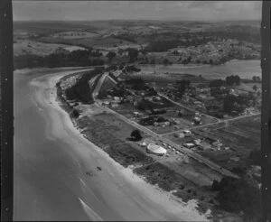 Orewa, Rodney County, Auckland, showing houses and coastline