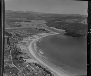 Whangamata, Thames-Coromandel District, showing harbour, township and inlet