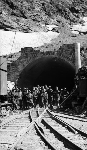 Workers outside the Homer Tunnel
