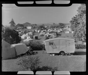 Camping ground, Paihia, Bay of Islands, showing caravan and tents