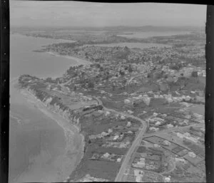 Castor Bay, Takapuna City, Auckland, showing Beach Road in foreground