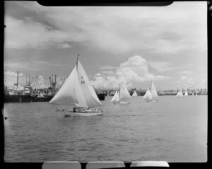 Auckland Anniversary Regatta, Auckland Harbour, showing sailing boats