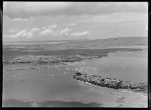Yachting Regatta, Okahu Bay, Auckland, showing yachts, boats and residential areas