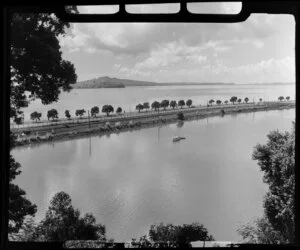 Waterfront Road, Parnell, Auckland, showing Rangitoto Island in the distance