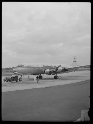 Canadian Pacific Airlines Inaugural DC 6B Service at Whenuapai, ready for take off