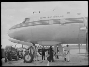 Canadian Pacific Airlines Inaugural DC 6B Service arrival at Whenuapai