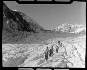 Group of people hiking up Fox Glacier, South Westland