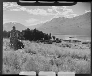 Lake Ohau, Waitaki District, Canterbury Region, showing guests resting as they look out on the Lake