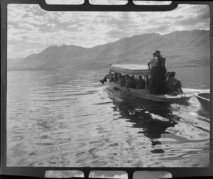 Lake Ohau, Waitaki District, Canterbury Region, showing charter boat with passengers