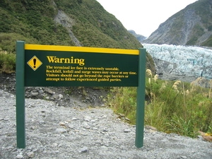 Warning sign near Fox Glacier