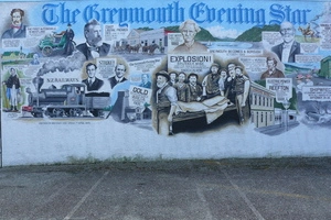 Mural showing events in West Coast history