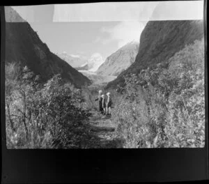 Fox Glacier area, West Coast Region, showing woman and two boys