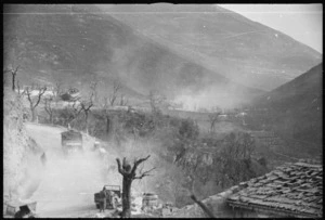 Enemy shelling the road in the vicinity of Mount Trocchio in the Monte Cassino area