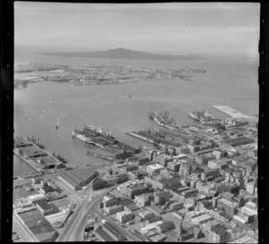 Auckland City and Harbour, showing Rangitoto Island in the background