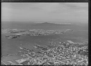 Auckland City and Harbour, showing Rangitoto Island