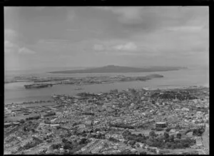 Auckland city, looking out towards Devonport and Rangitoto Island
