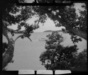 Paihia, Northland, showing boat through trees