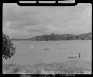 Paihia, Northland, showing people and boats at beach