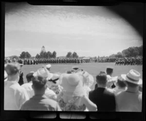 Parade ceremonies for Queen Elizabeth and visitors, Waitangi Treaty grounds, Bay of Islands
