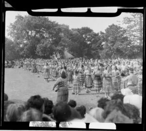 Maori group performance for Queen Elizabeth, Waitangi Treaty grounds, Bay of Islands