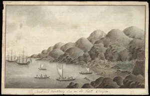 Artist unknown: Gesicht van de Karakakooa Baai aan het Eiland Owhyhee [1779. Drawn ca 1790?]