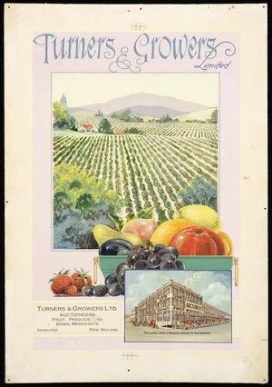 Rykers, Leslie Bertram Archibald, 1897-1976 :Turners & Growers Limited. Auctioneers, fruit, produce [a]nd grain merchants, Auckland, New Zealand [1931]